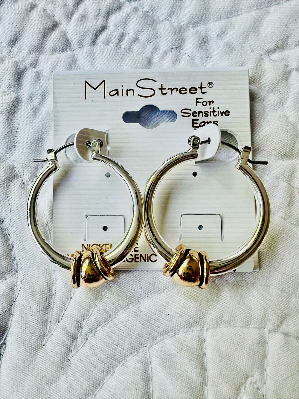 MainStreet Two-Tone Silver Hoop Earrings with Gold Accent